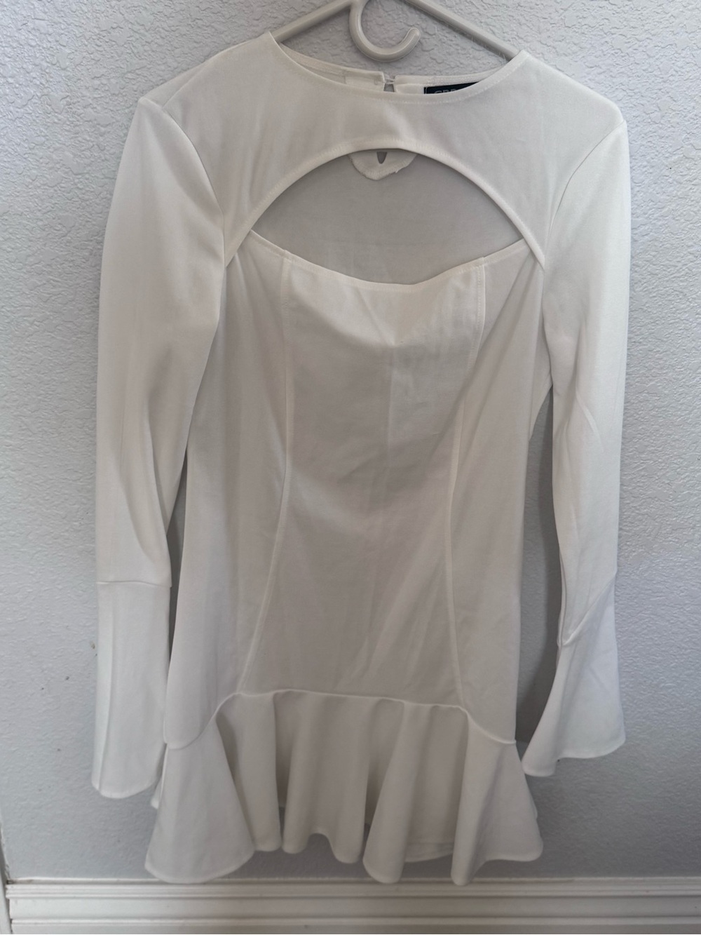 CBR White Cutout Long Sleeve Mini Dress Ruffled Flounce Bell Sleeve Size XL